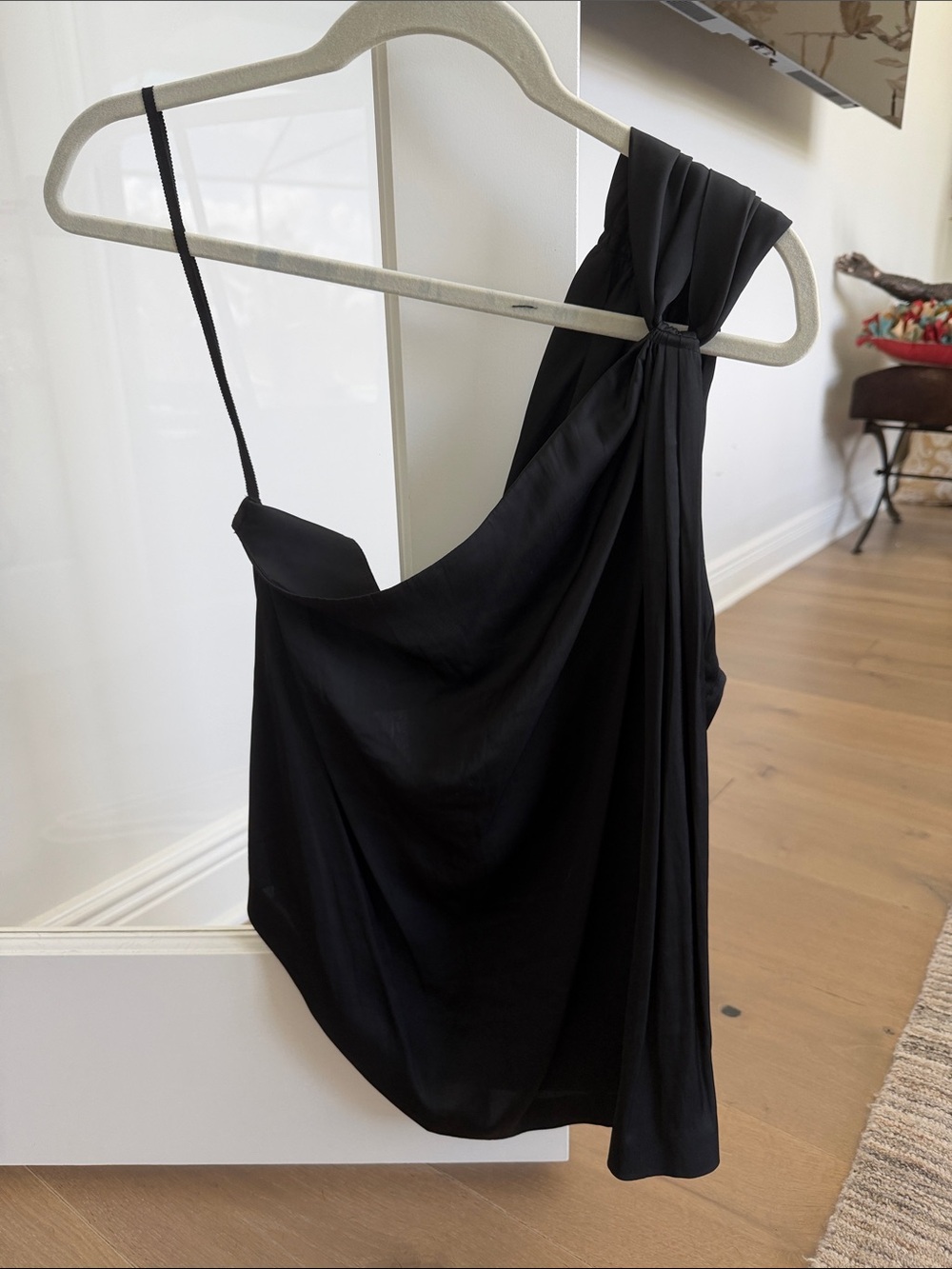 Zadig & Voltaire Black Draped One-Shoulder Silk Top NWT